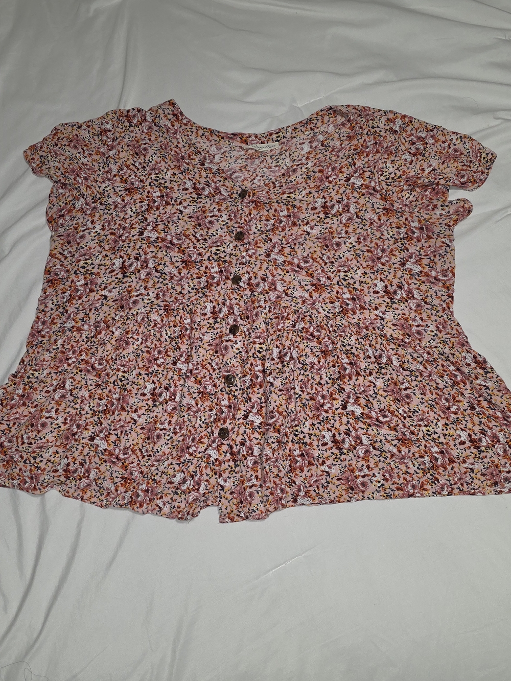 Button-Front Floral Blouse in Pink Multi